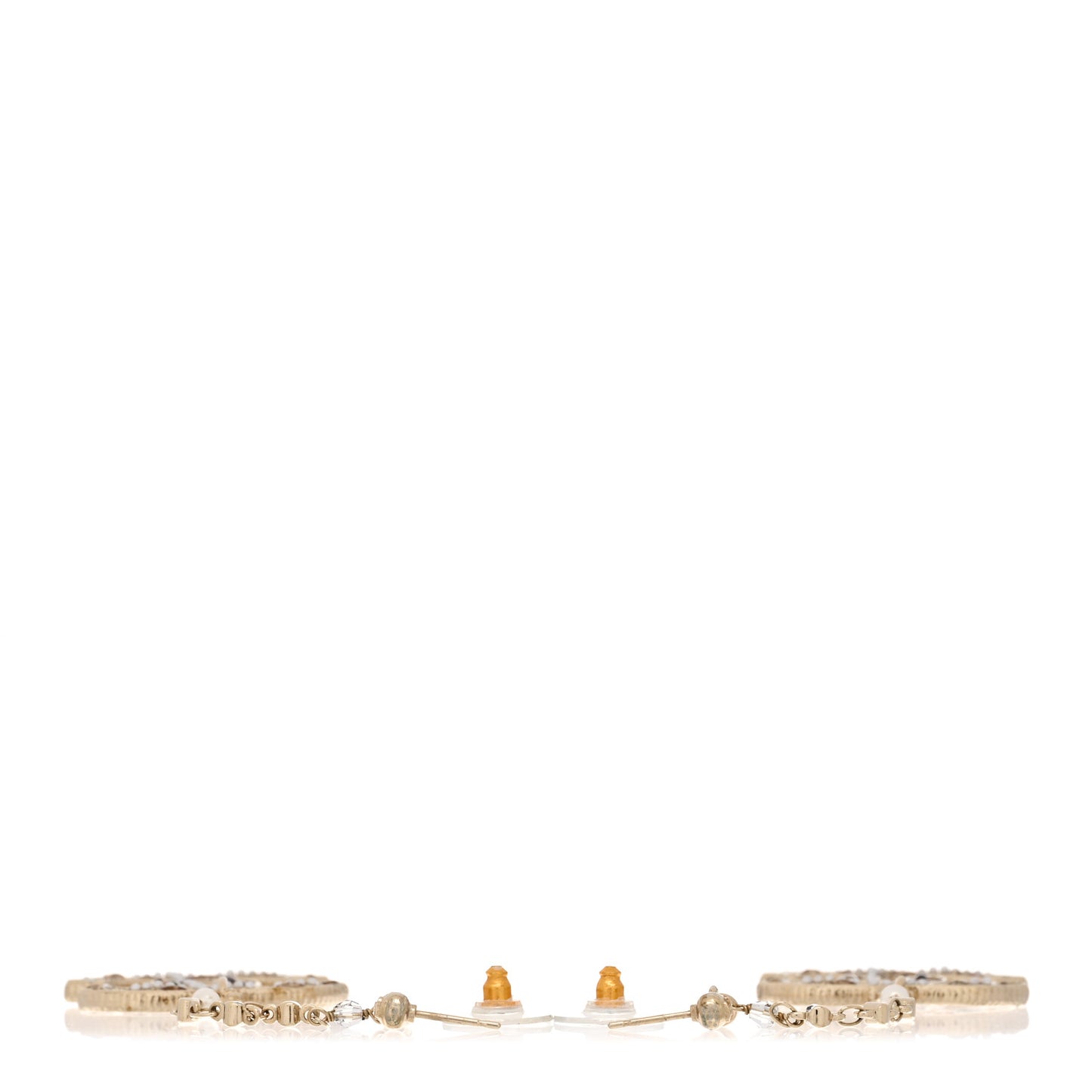 Pearl Crystal CC Tweed Drop Earrings Gold Brown Green
