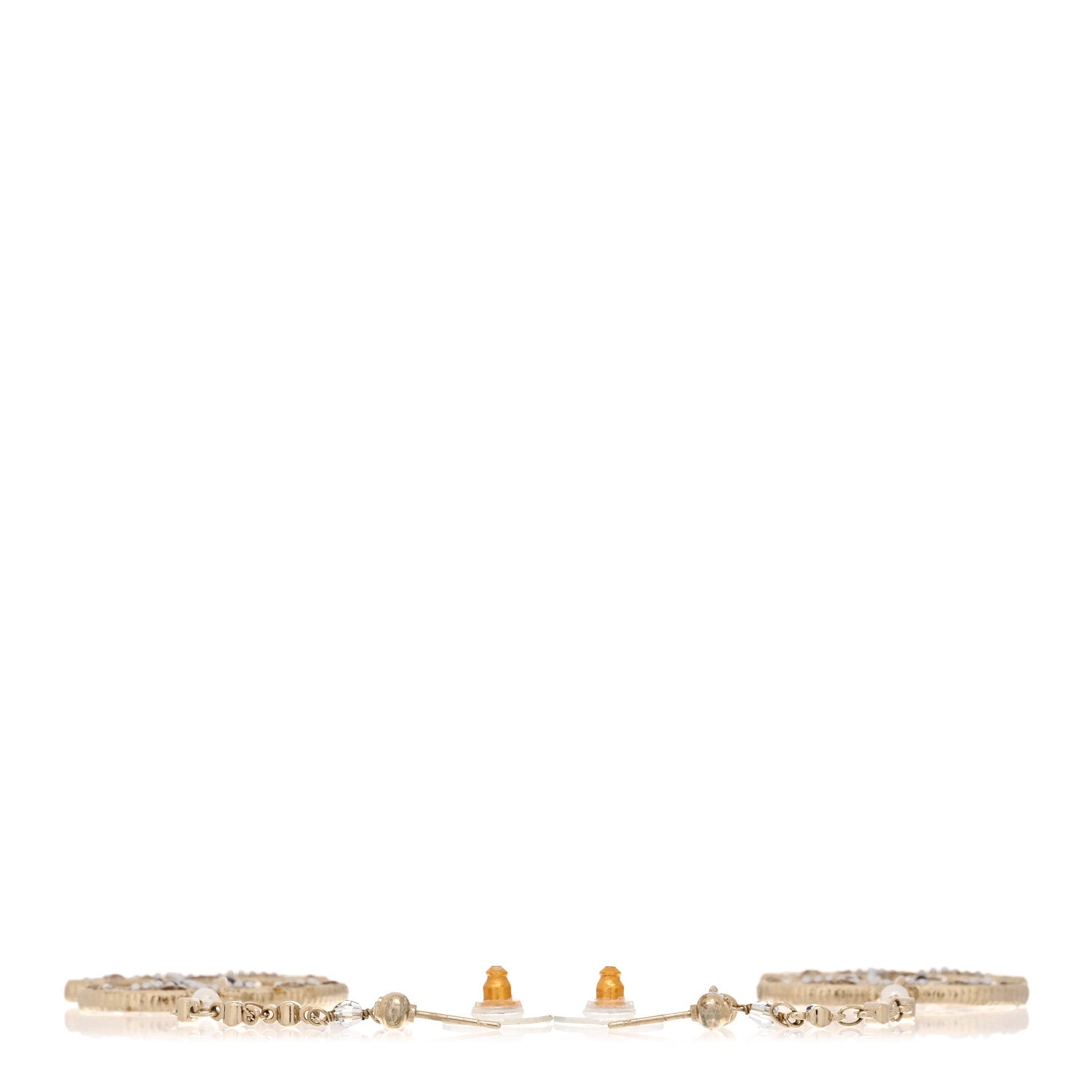 Chanel Pearl Crystal CC Tweed Drop Earrings Gold Brown Green 3 of 5