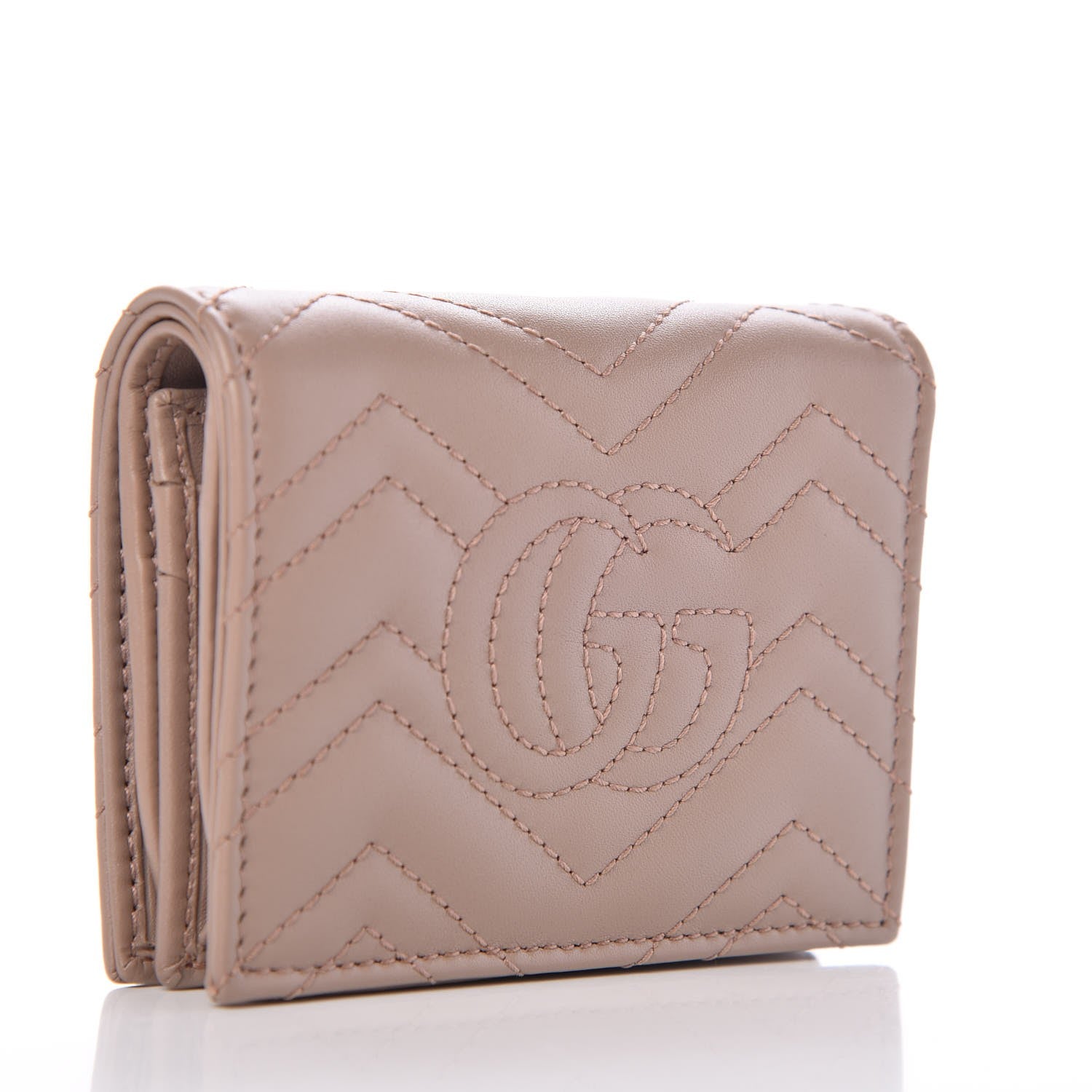 Gucci Calfskin Matelasse GG Marmont Card Case Wallet Porcelain Rose 3 of 8