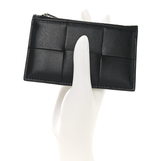 Nappa Maxi Intrecciato Zip Card Holder Black