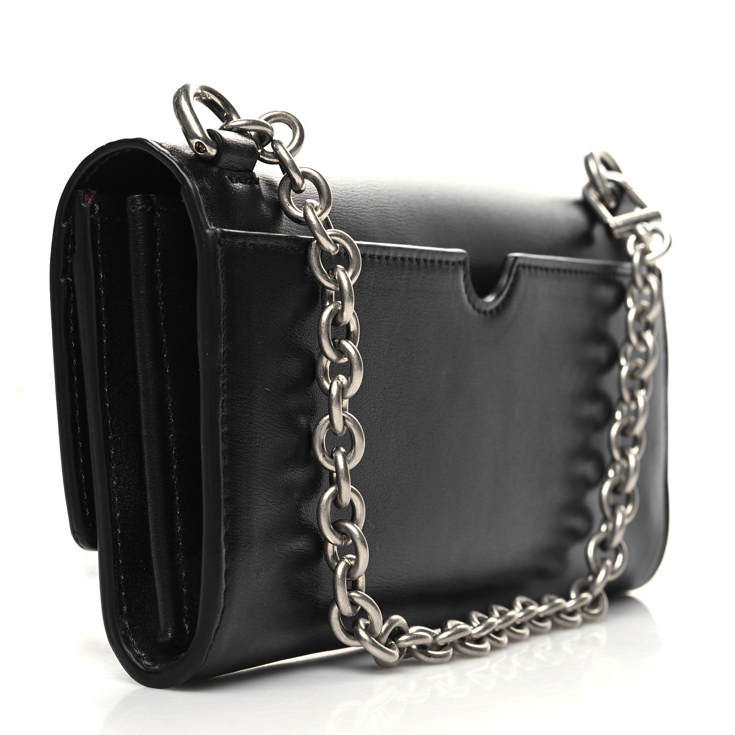 Off-White Calfskin Jitney Logo Flap Wallet On Chain Black 2 of 12