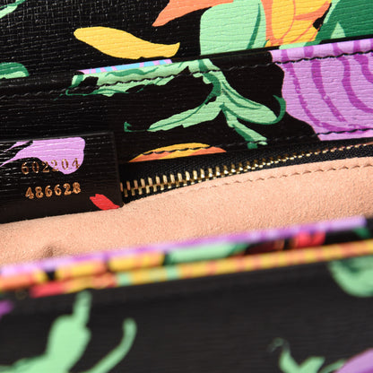 Gucci X KEN SCOTT New Shangai Calfskin Jenny Floral Print Horsebit 1955 Shoulder Bag Black Pink 9 of 11