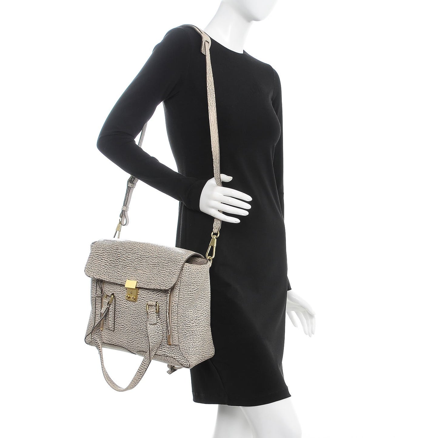 3.1 Textured Calfskin Large Pashli Satchel Tote Bag Brown Beige