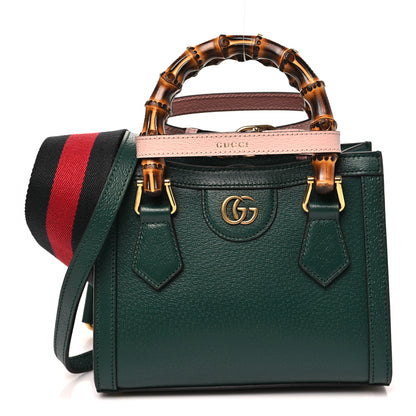 Gucci Textured Dollar Calfskin Web Mini Diana Tote Bag Vintage Green Pink 1 of 10