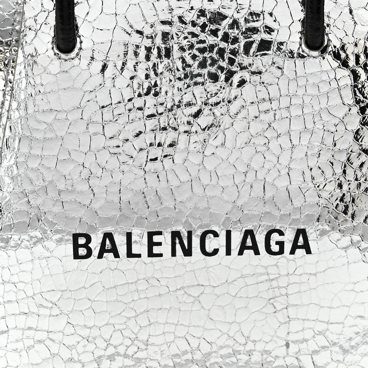 Balenciaga Crackled Mirror Calfskin Logo North South Shopper Tote XXS Silver 7 of 9