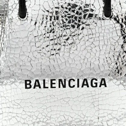 Balenciaga Crackled Mirror Calfskin Logo North South Shopper Tote XXS Silver 7 of 9