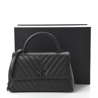 Chanel Caviar Chevron Quilted Small Coco Handle Flap So Black 11 of 11