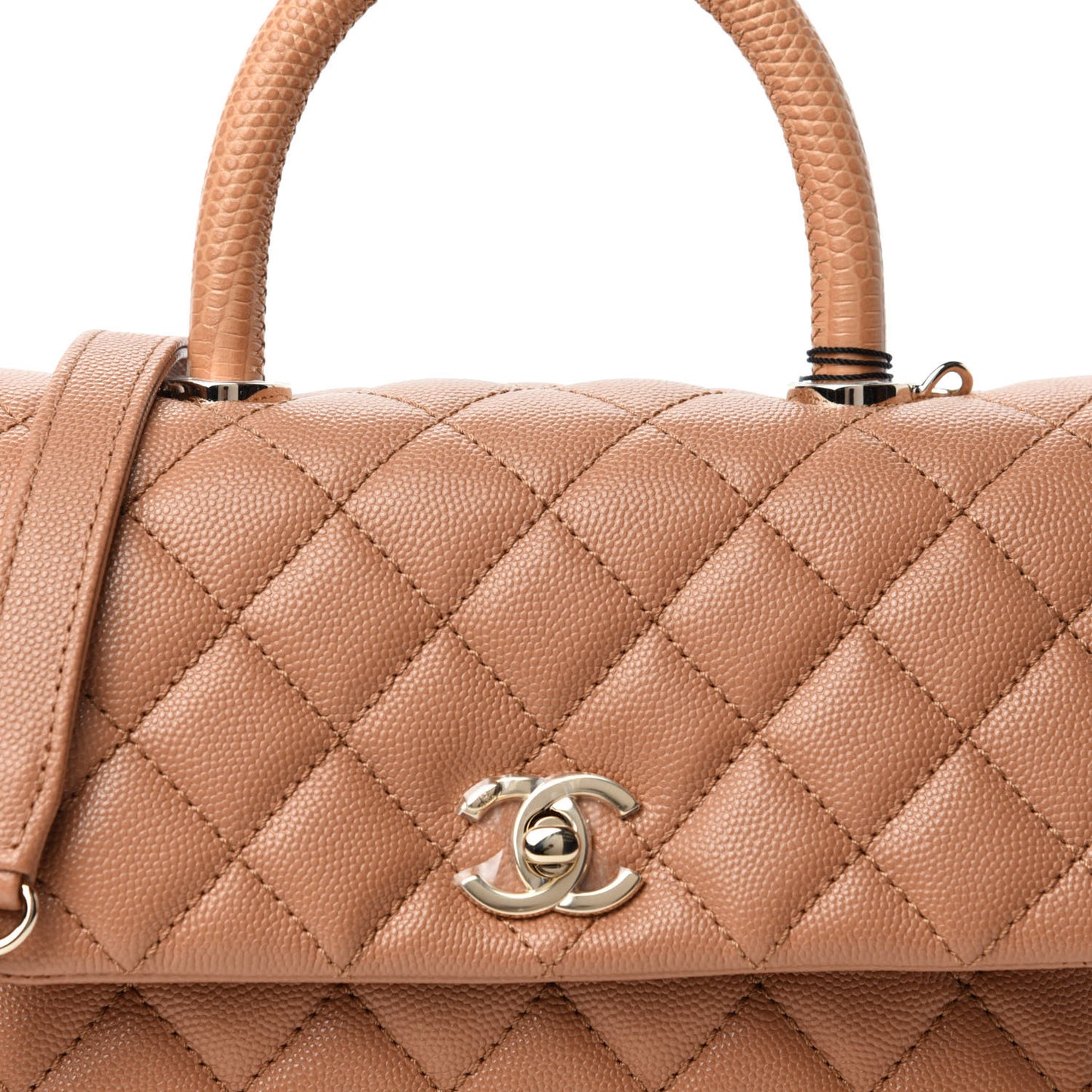 Caviar Quilted Lizard Embossed Mini Coco Handle Flap Brown