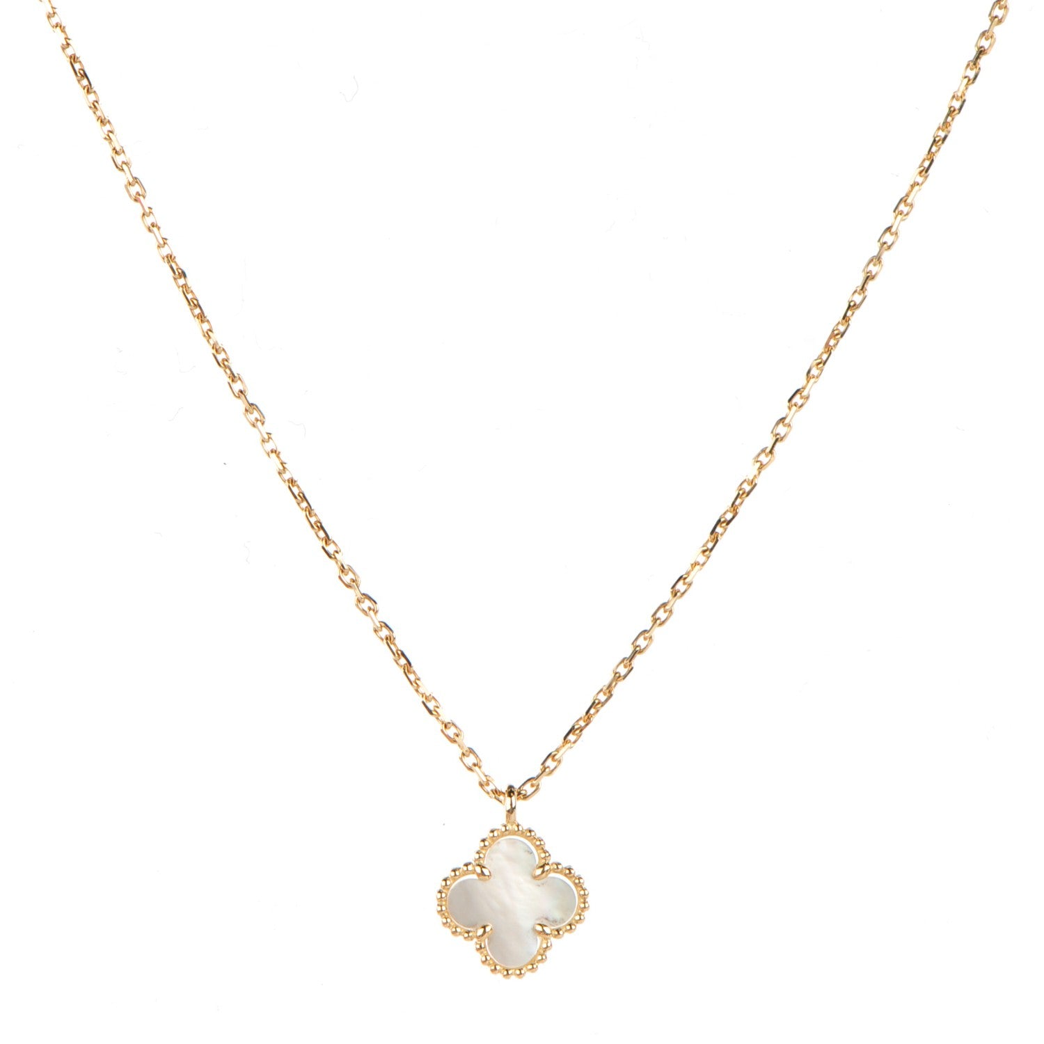 Van Cleef & Arpels 18K Yellow Gold Mother of Pearl Sweet Alhambra Pendant Necklace 1 of 6