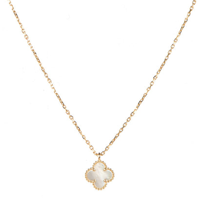 Van Cleef & Arpels 18K Yellow Gold Mother of Pearl Sweet Alhambra Pendant Necklace 1 of 6