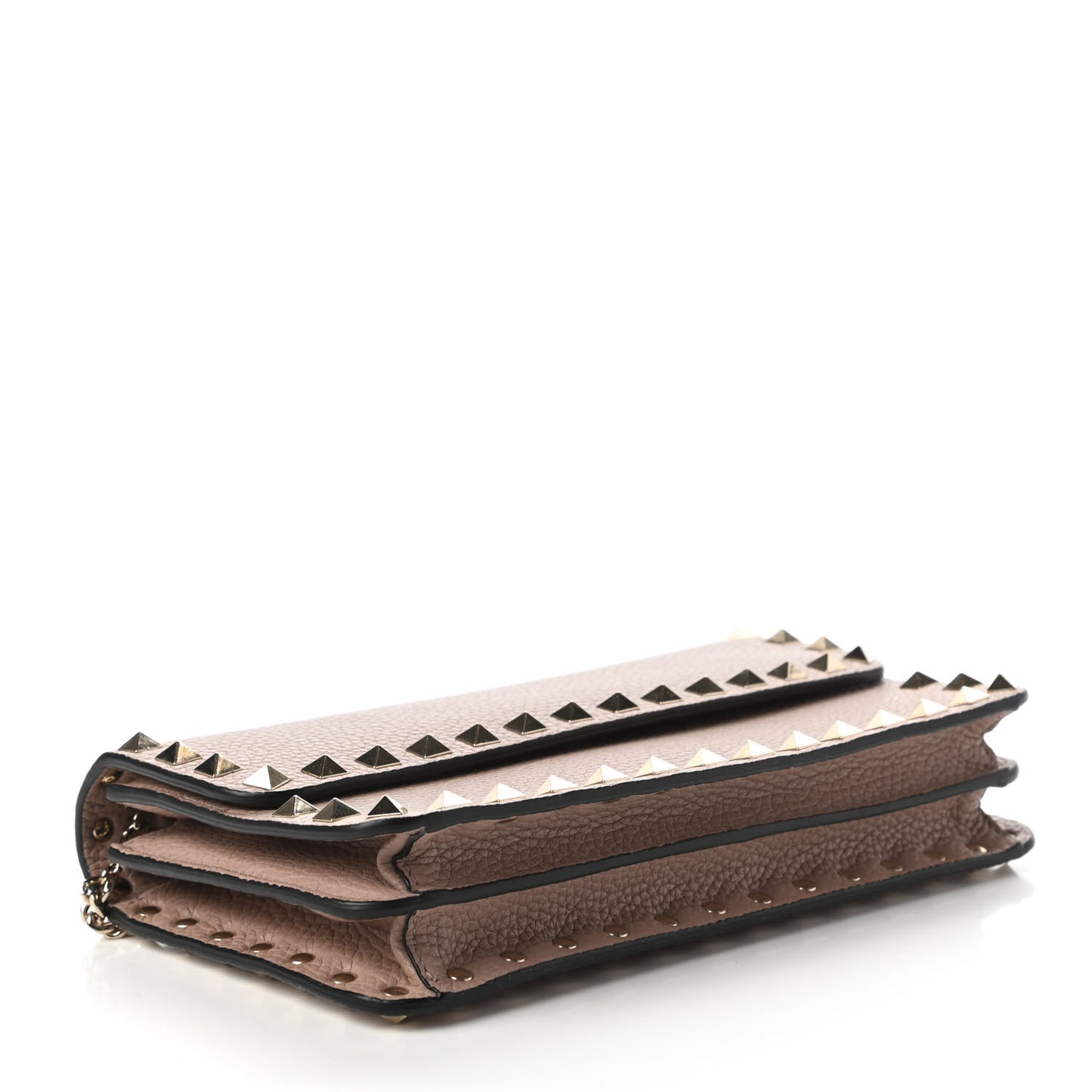 Pebbled Calfskin Rockstud Flap Wallet On Chain Poudre