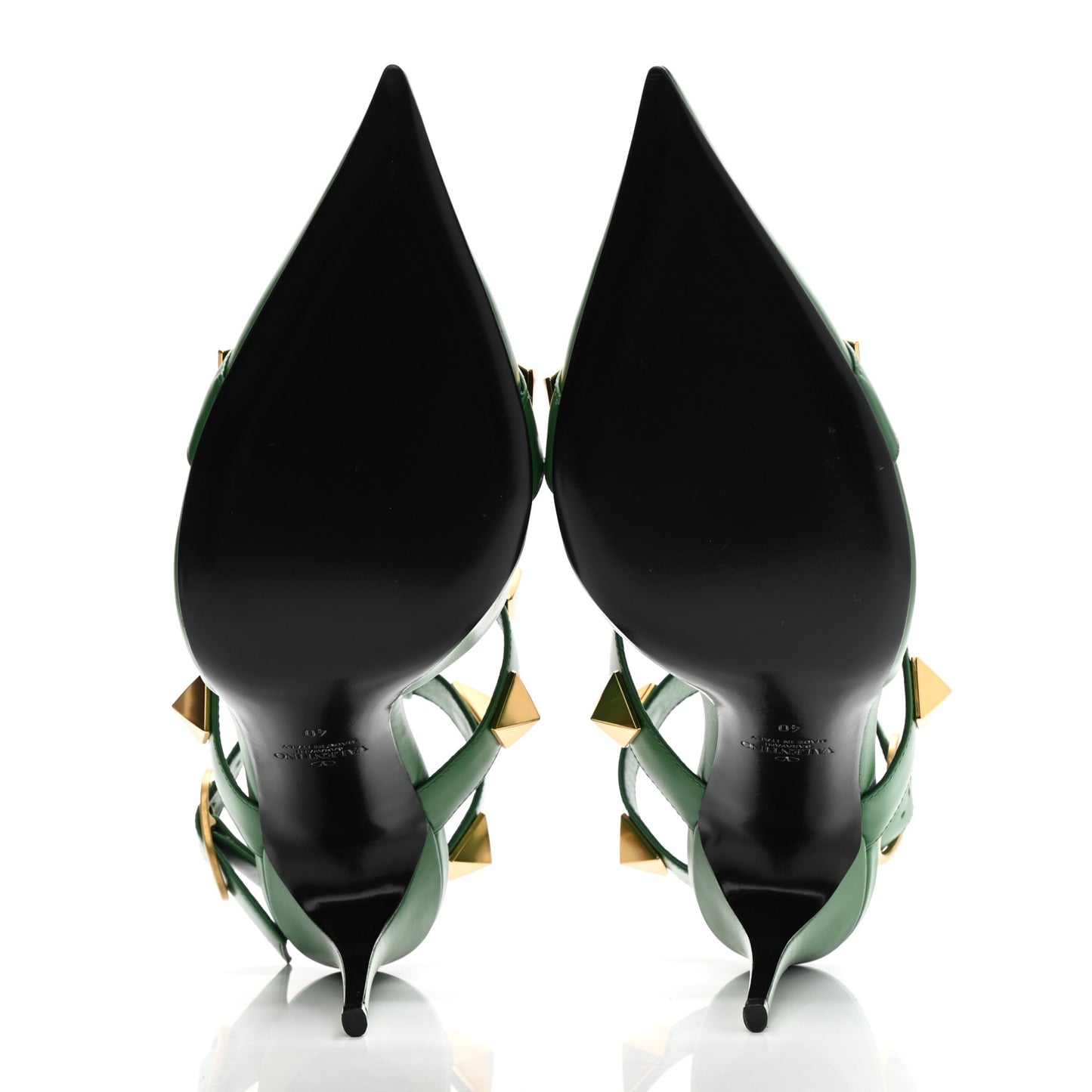 Calfskin Roman Stud Ankle Strap 100mm Pumps 40 Brilliant Green
