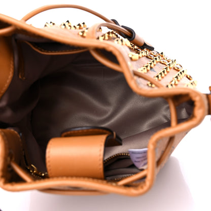 MCM Visetos Swarovski Crystal Studded Mini Drawstring Bucket Bag Cognac 5 of 11