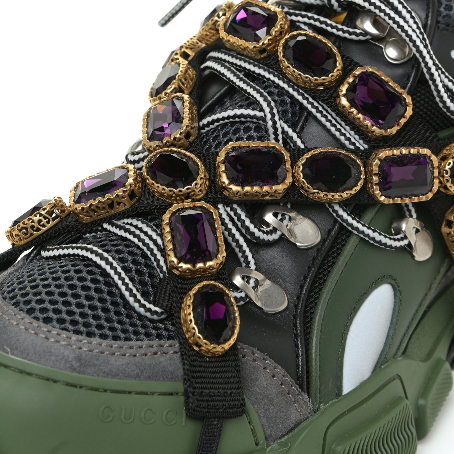 X SEGA Mesh Suede Calfskin Removable Crystals Mens Flashtrek Sneakers 7 Loess Black Olive Green