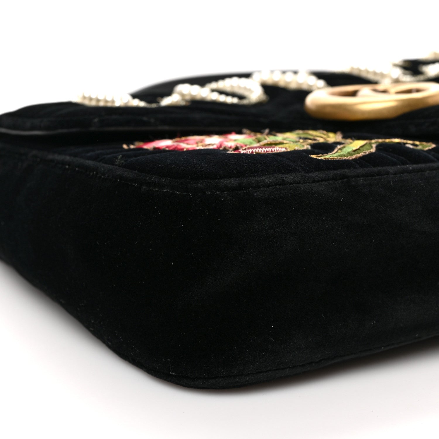 Gucci Velvet Matelasse Loved Embroidered Medium GG Marmont Shoulder Bag Black 8 of 9