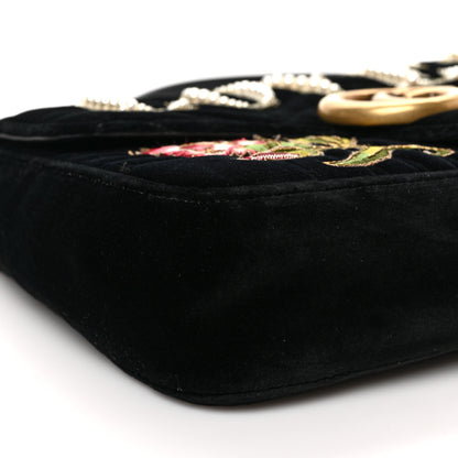 Gucci Velvet Matelasse Loved Embroidered Medium GG Marmont Shoulder Bag Black 8 of 9