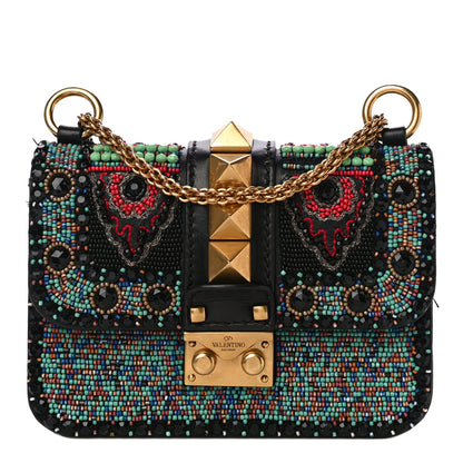 Valentino Garavani Vitello Beaded Small Glam Lock Rockstud Flap Black 1 of 13