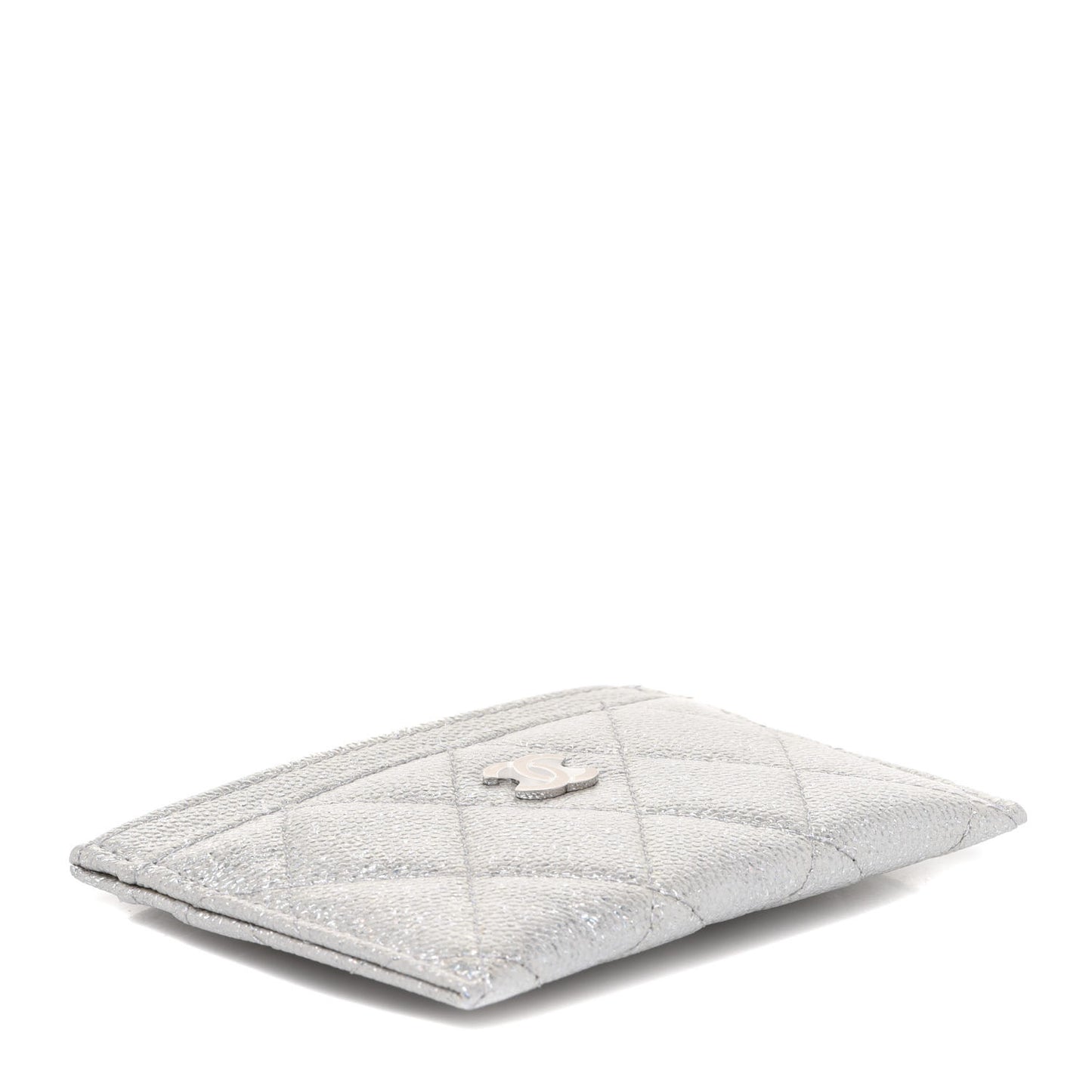 Glittered Metallic Caviar Quilted Card Holder Silver
