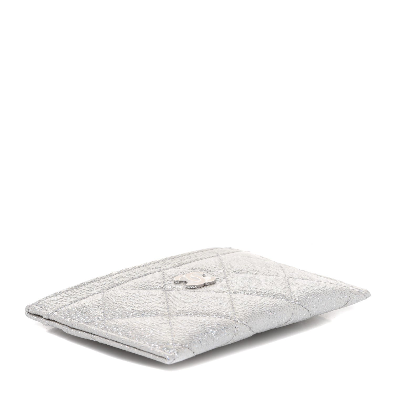 Chanel Glittered Metallic Caviar Quilted Card Holder Silver 4 of 9
