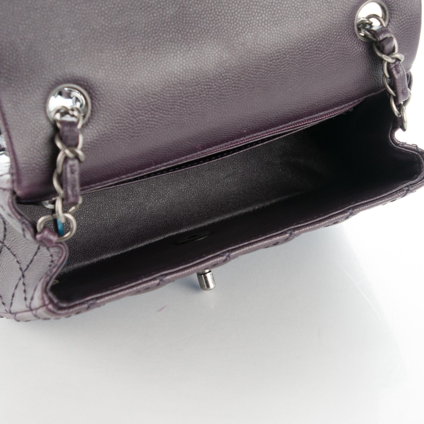 Washed Caviar Quilted Mini Rectangular Flap Dark Purple