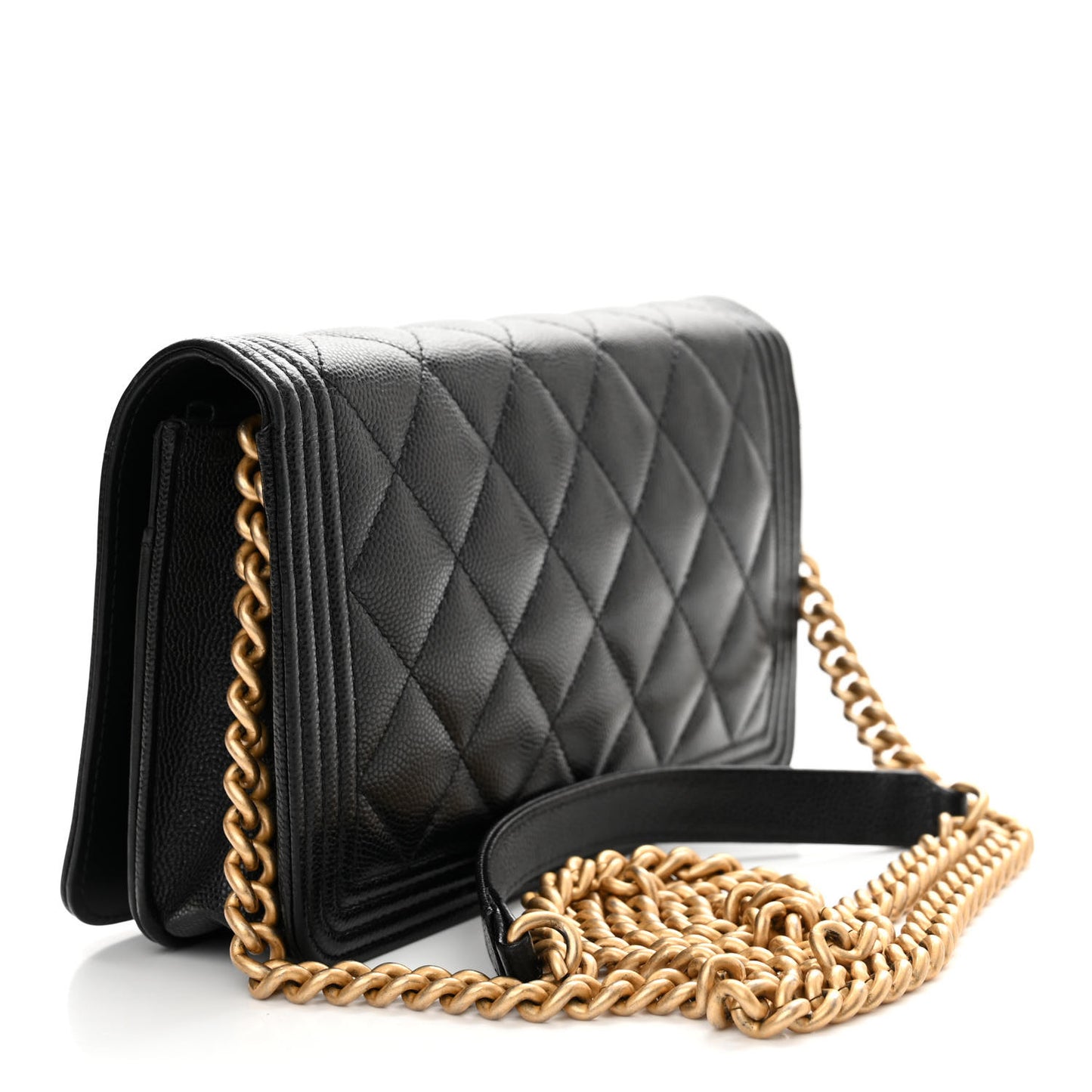 Caviar Quilted Boy Wallet On Chain WOC Black