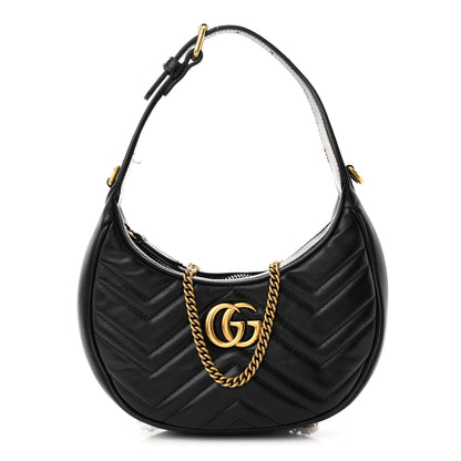 Gucci Calfskin Matelasse Chevron Mini GG Marmont Half Moon Hobo Black 1 of 12