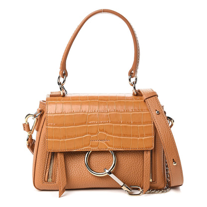 Chloe Calfskin Crocodile Embossed Mini Faye Day Shoulder Bag Autumnal Brown 1 of 9