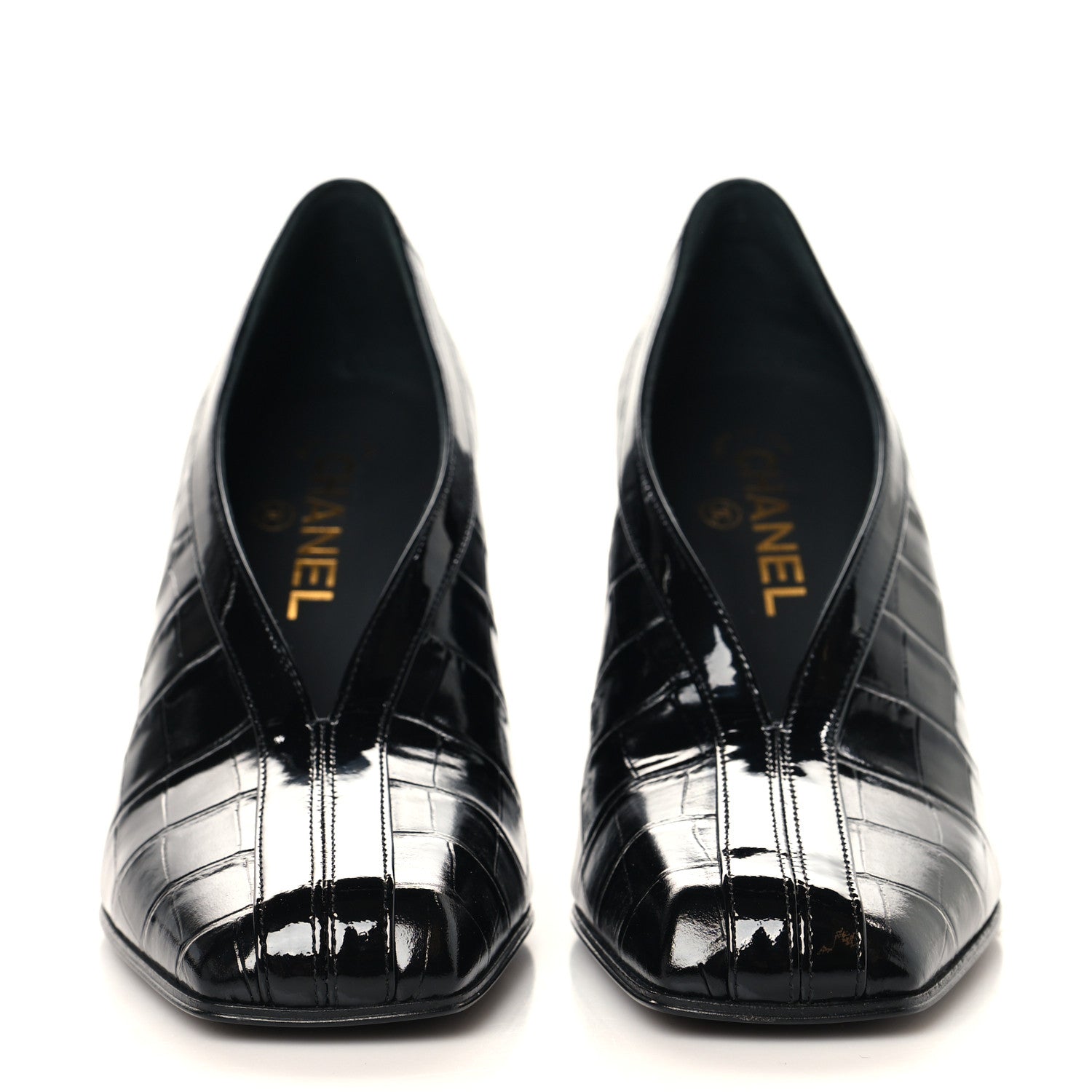 Chanel Crocodile Embossed Patent Calfskin Pumps 38.5 Black 5 of 20