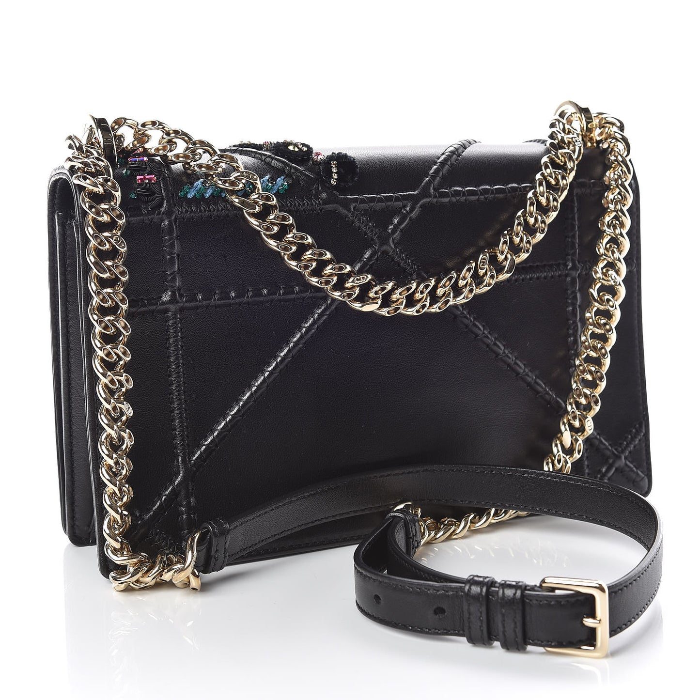 Calfskin Crystal Embroidered Medium Diorama Flap Bag Black