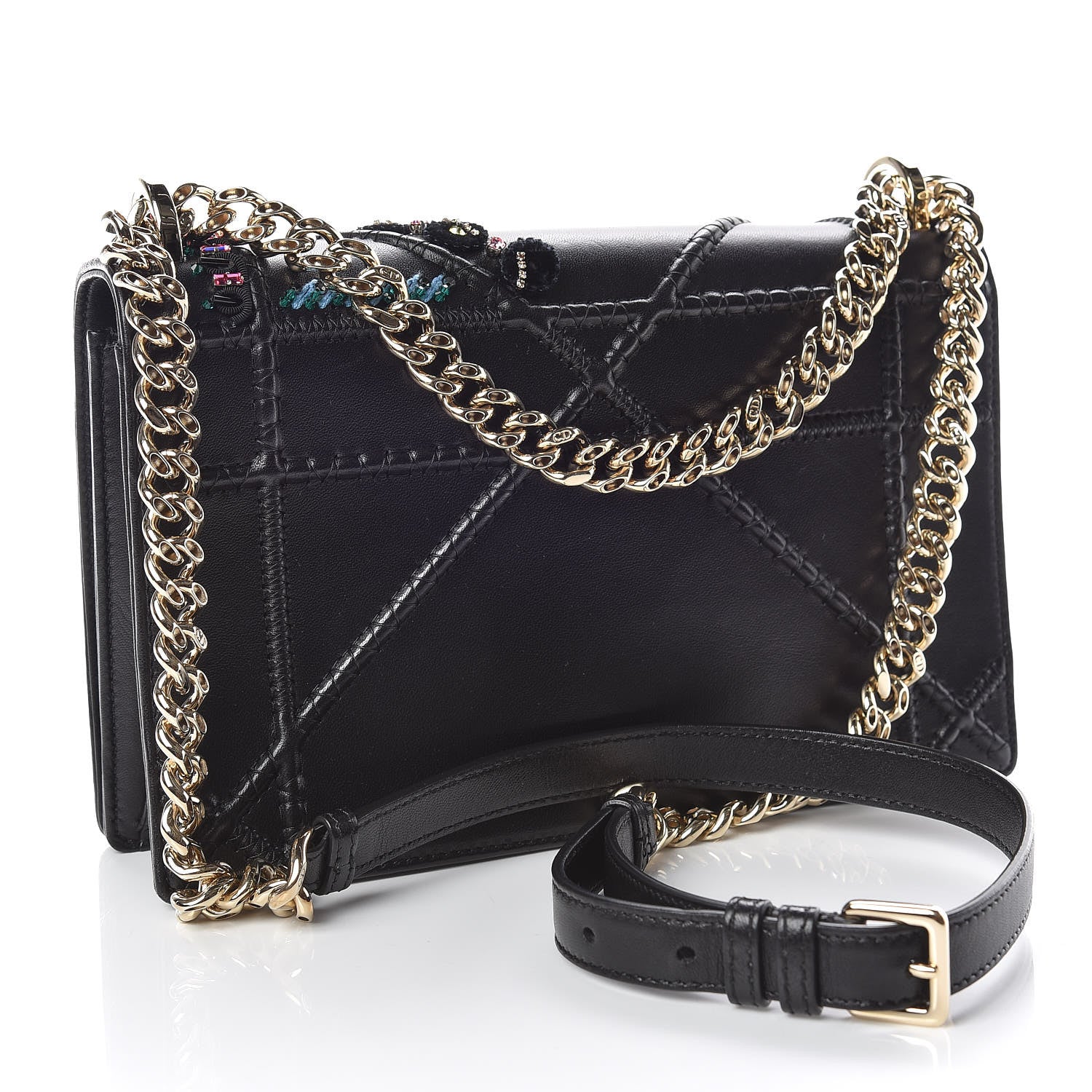 Christian Dior Calfskin Crystal Embroidered Medium Diorama Flap Bag Black 3 of 11