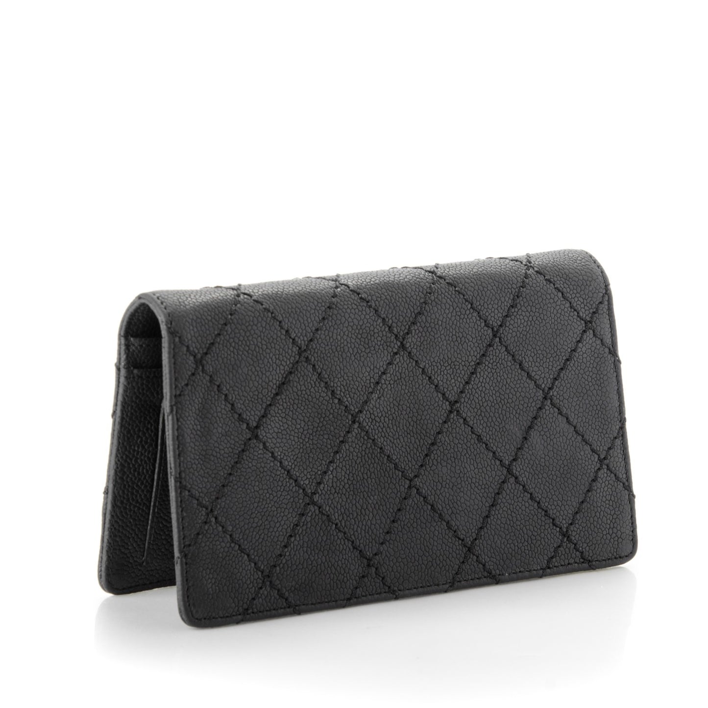 Distressed Caviar Stitched Outdoor Yen Wallet Black