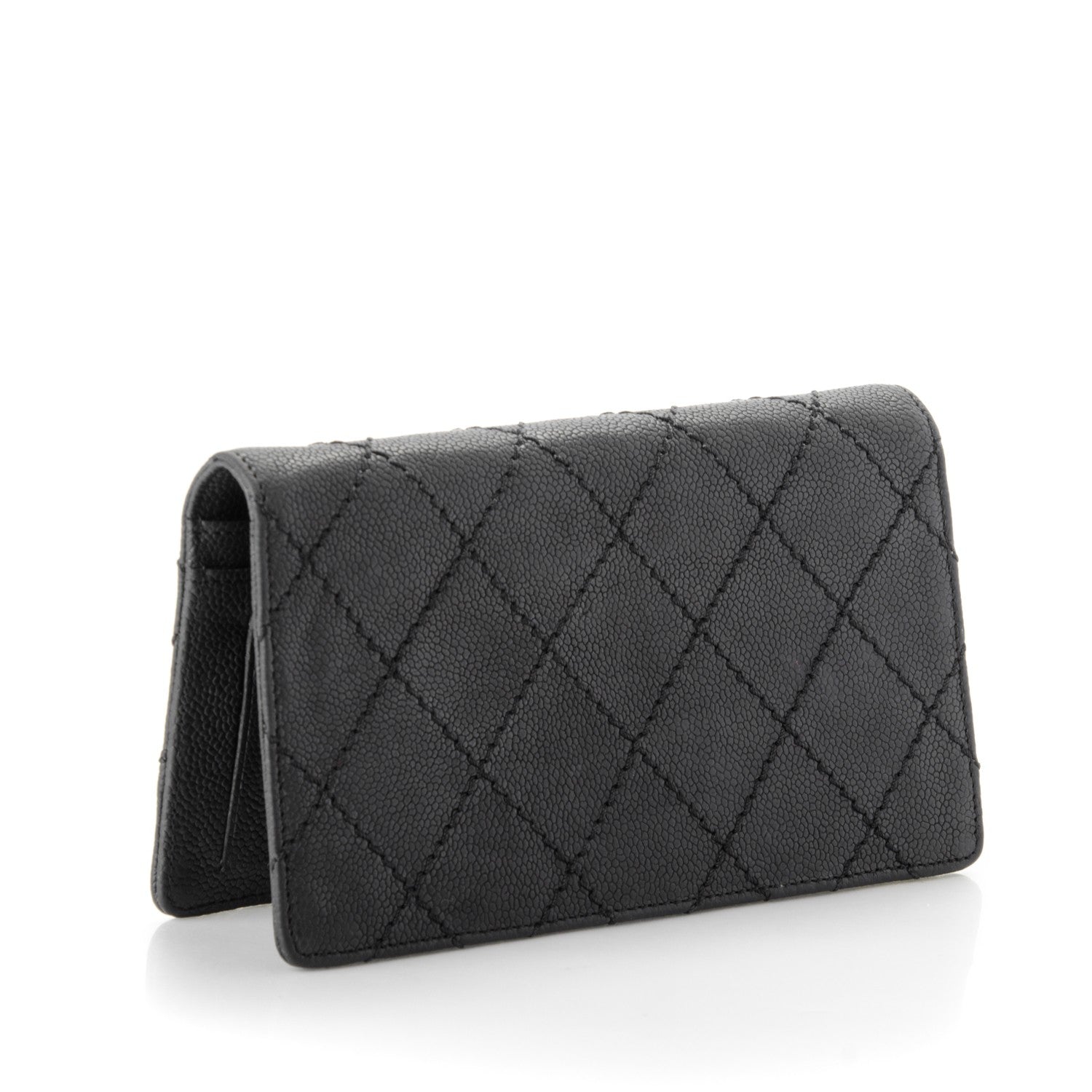 Chanel Distressed Caviar Stitched Outdoor Yen Wallet Black 3 of 8