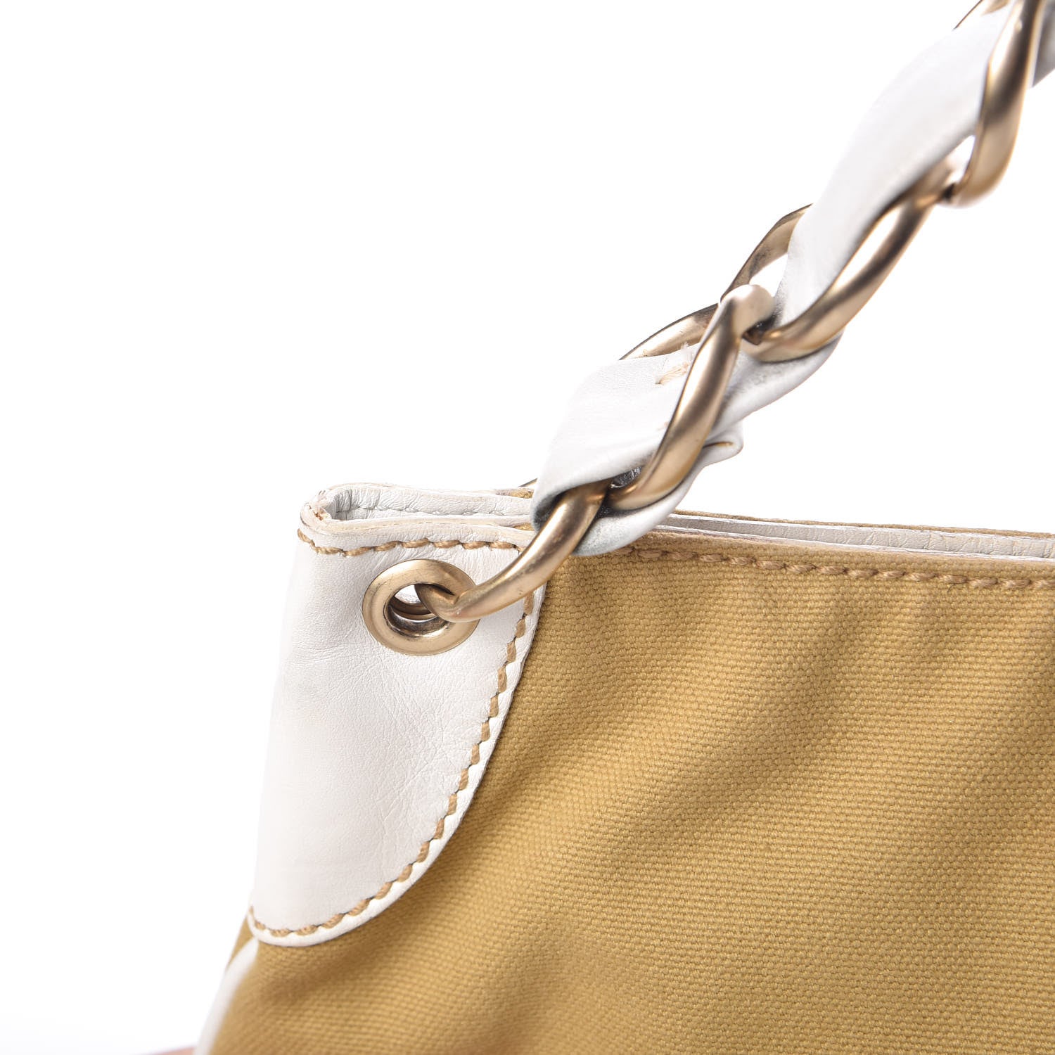 Chanel Lambskin Canvas CC Olsen Chain Small Shoulder Bag White Brown 12 of 15