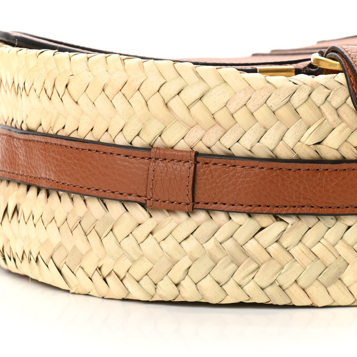 Chloe Raffia Small Grain Calfskin Small Marcie Basket Crossbody Tan 8 of 9