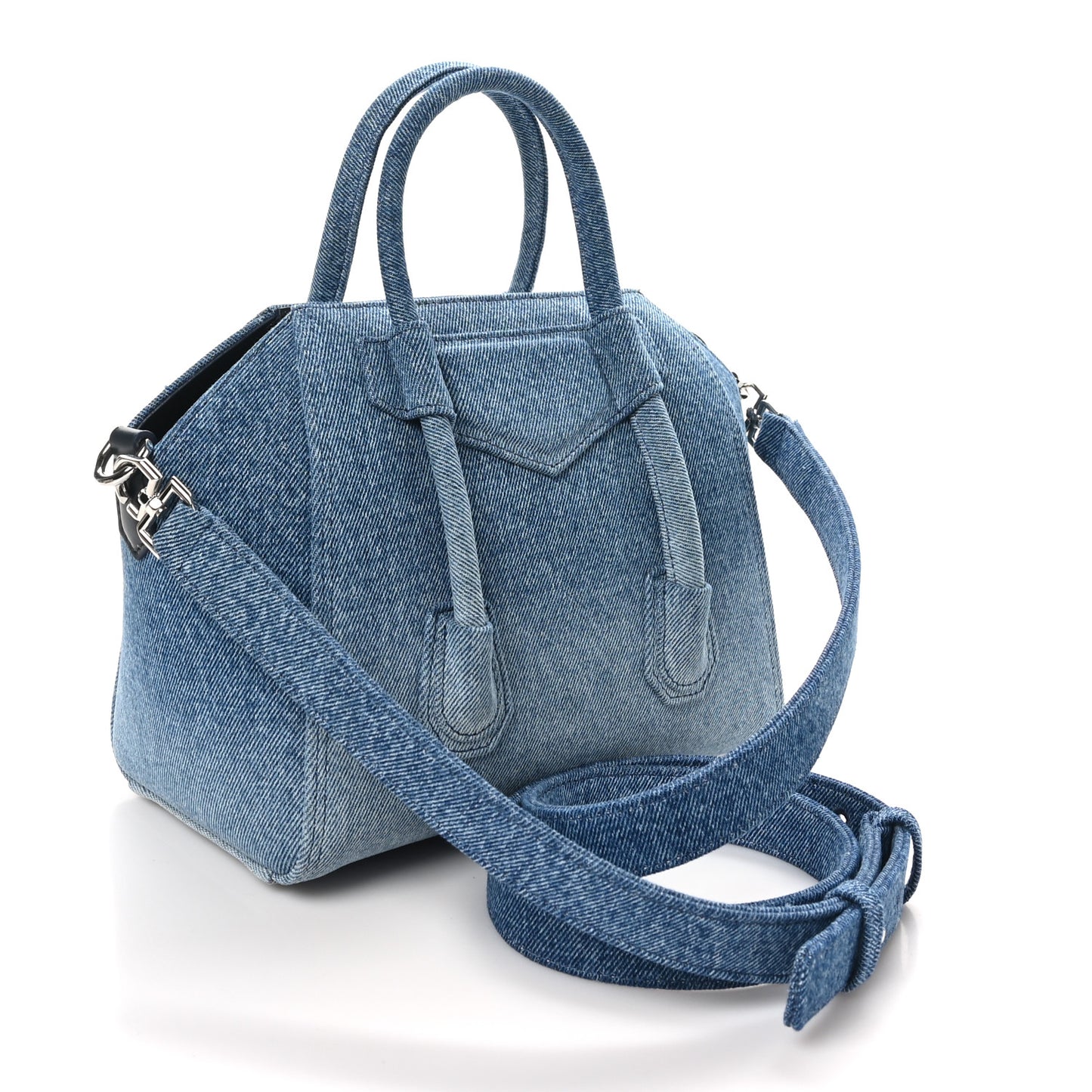 Denim Mini Lock Antigona Shoulder Bag Blue