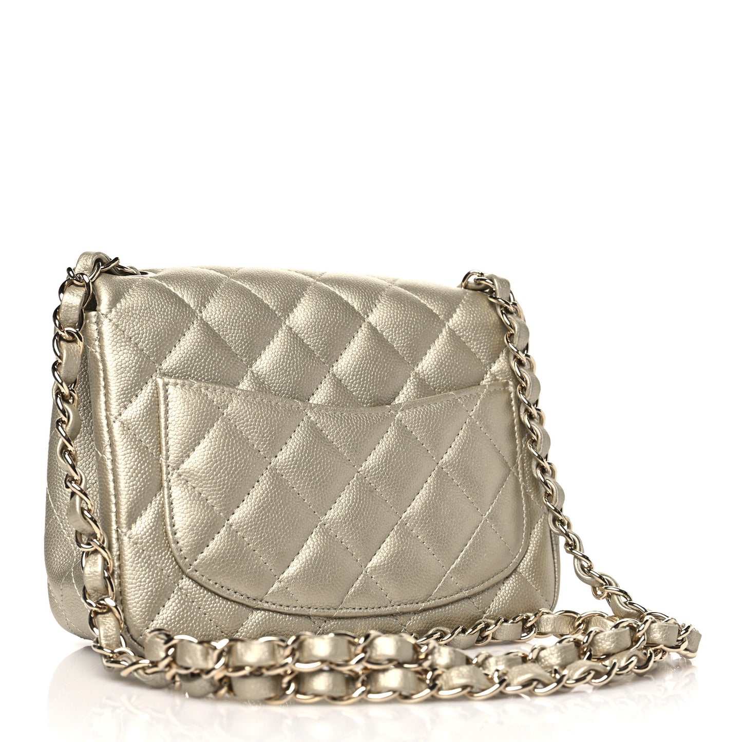 Metallic Caviar Quilted Mini Square Flap Light Gold
