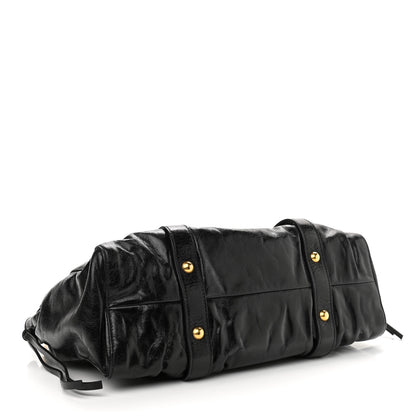Miu Miu Vitello Lux Gathered Tote Black 3 of 11