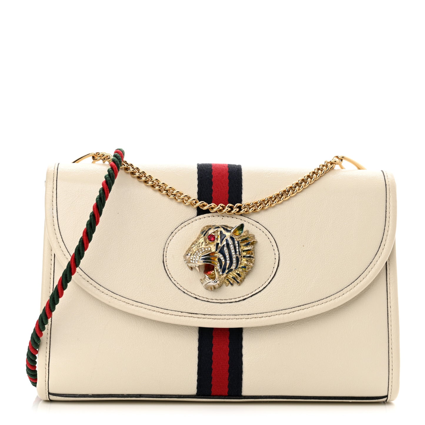 Textured Calfskin Web Small Rajah Slim Flap Shoulder Bag Mystic White