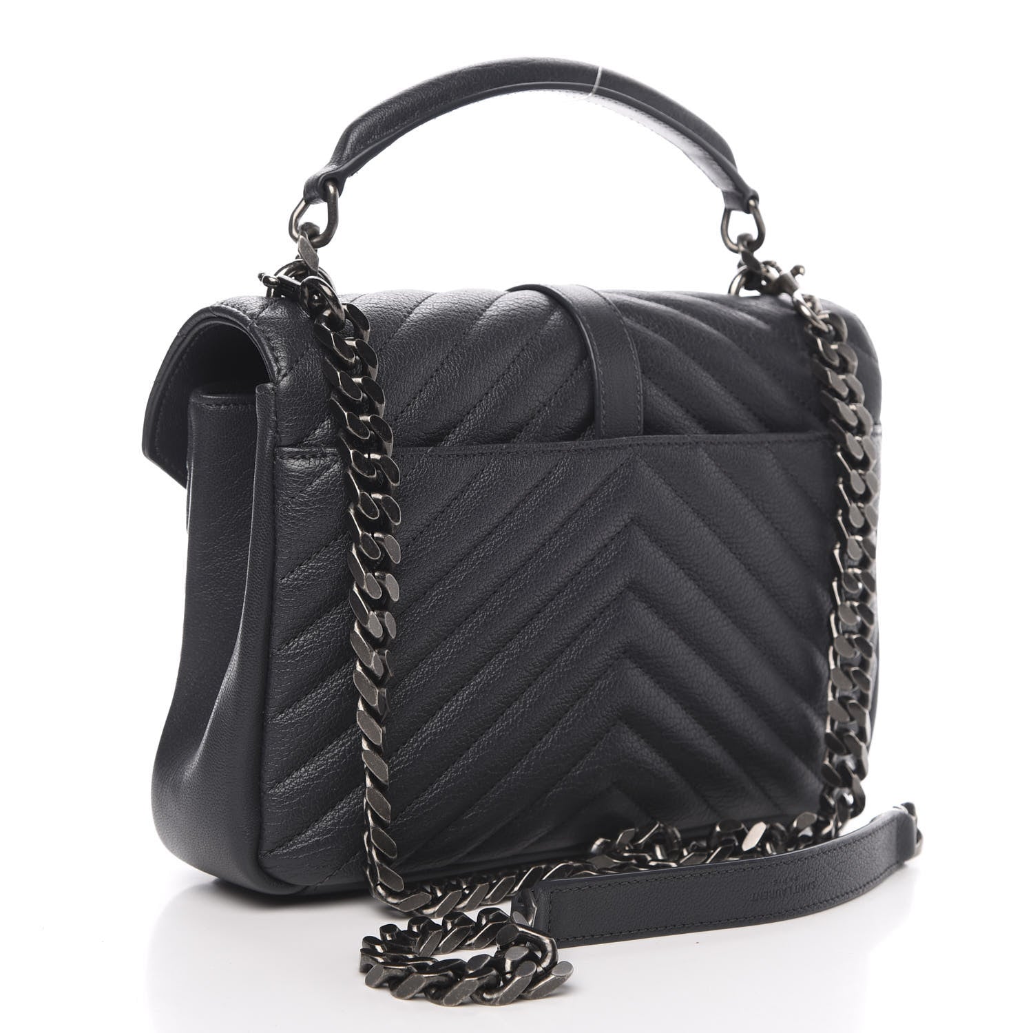Saint Laurent Sheepskin Matelasse Chevron Monogram Medium College Bag Asphalt 4 of 13