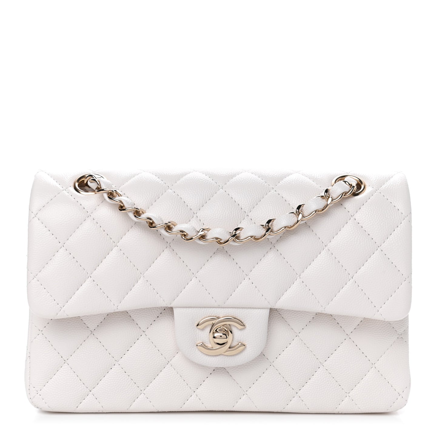 Caviar Quilted Small Double Flap White