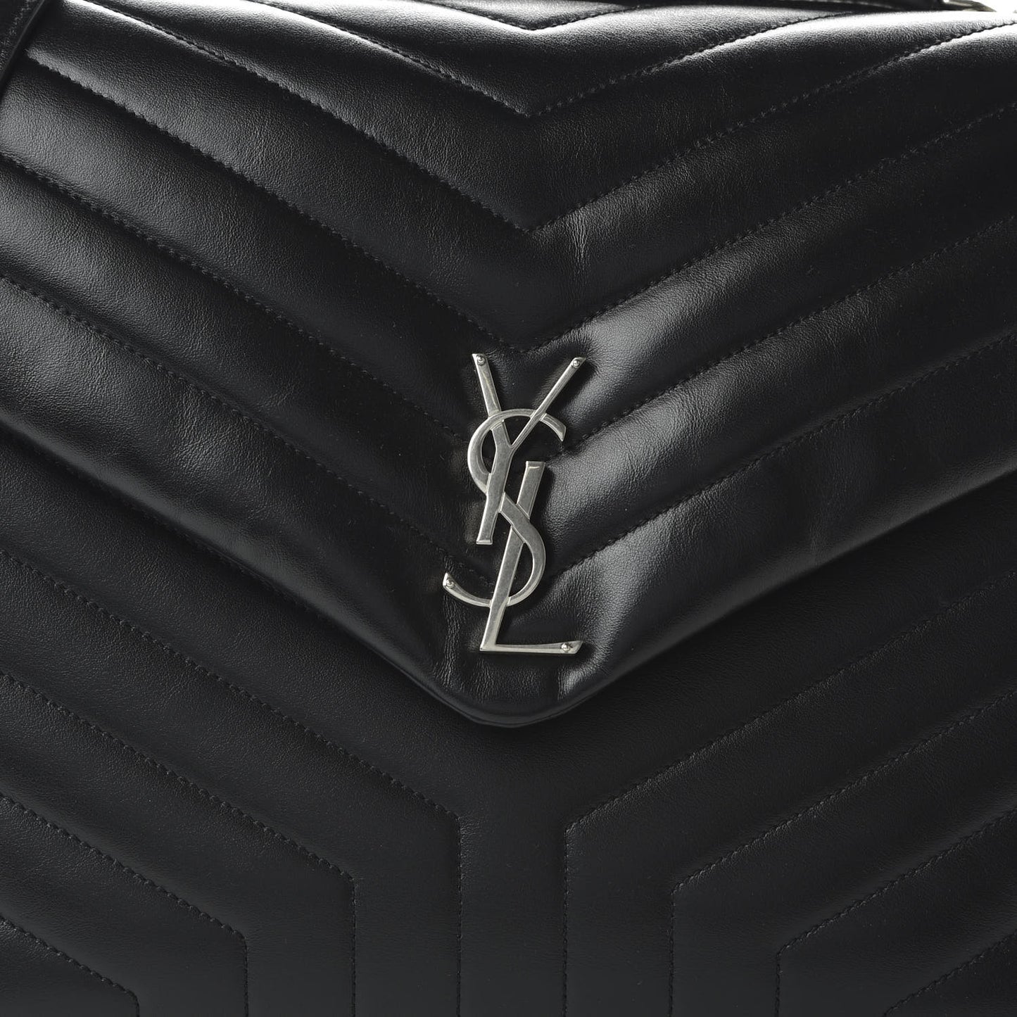 Calfskin Y Quilted Monogram Large Loulou Chain Satchel Black