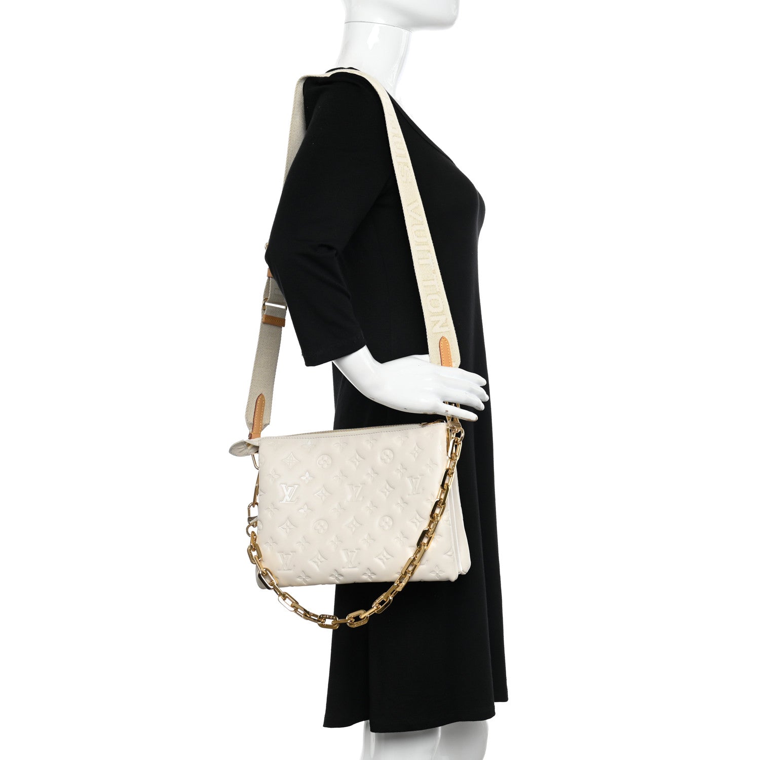 Louis Vuitton Lambskin Embossed Monogram Coussin PM Beige Cream 2 of 11