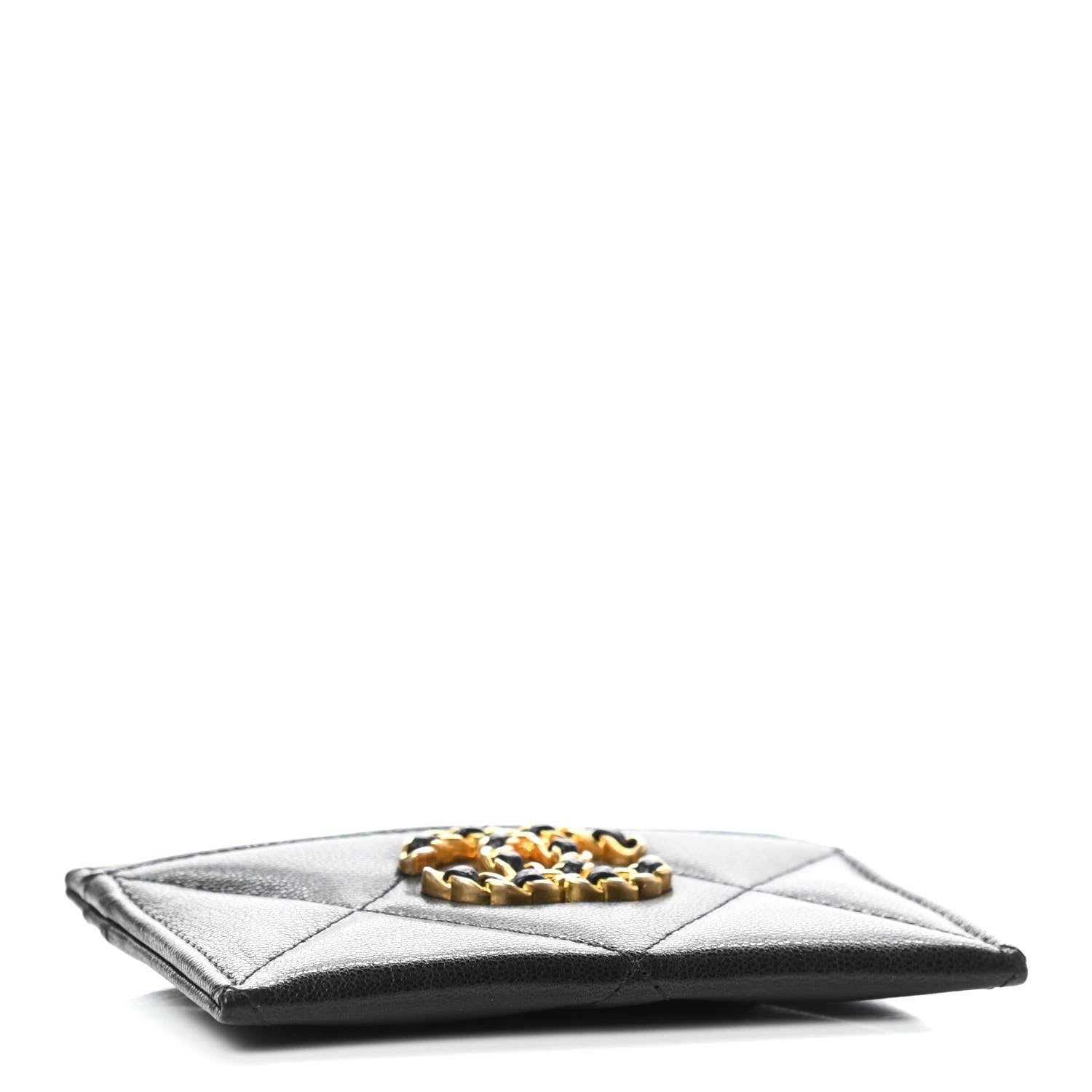 Chanel Shiny Goatskin Quilted Chanel 19 Card Holder Black 4 of 8