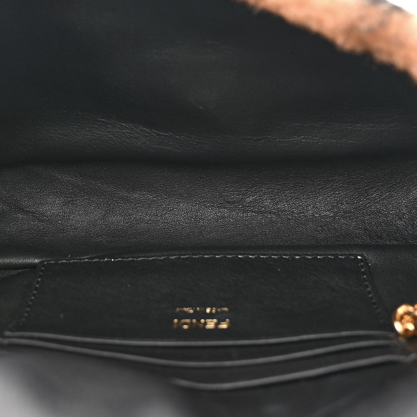 Shearling Vitello Dolce Macro FF 1974 Mini Baguette Tobacco Black