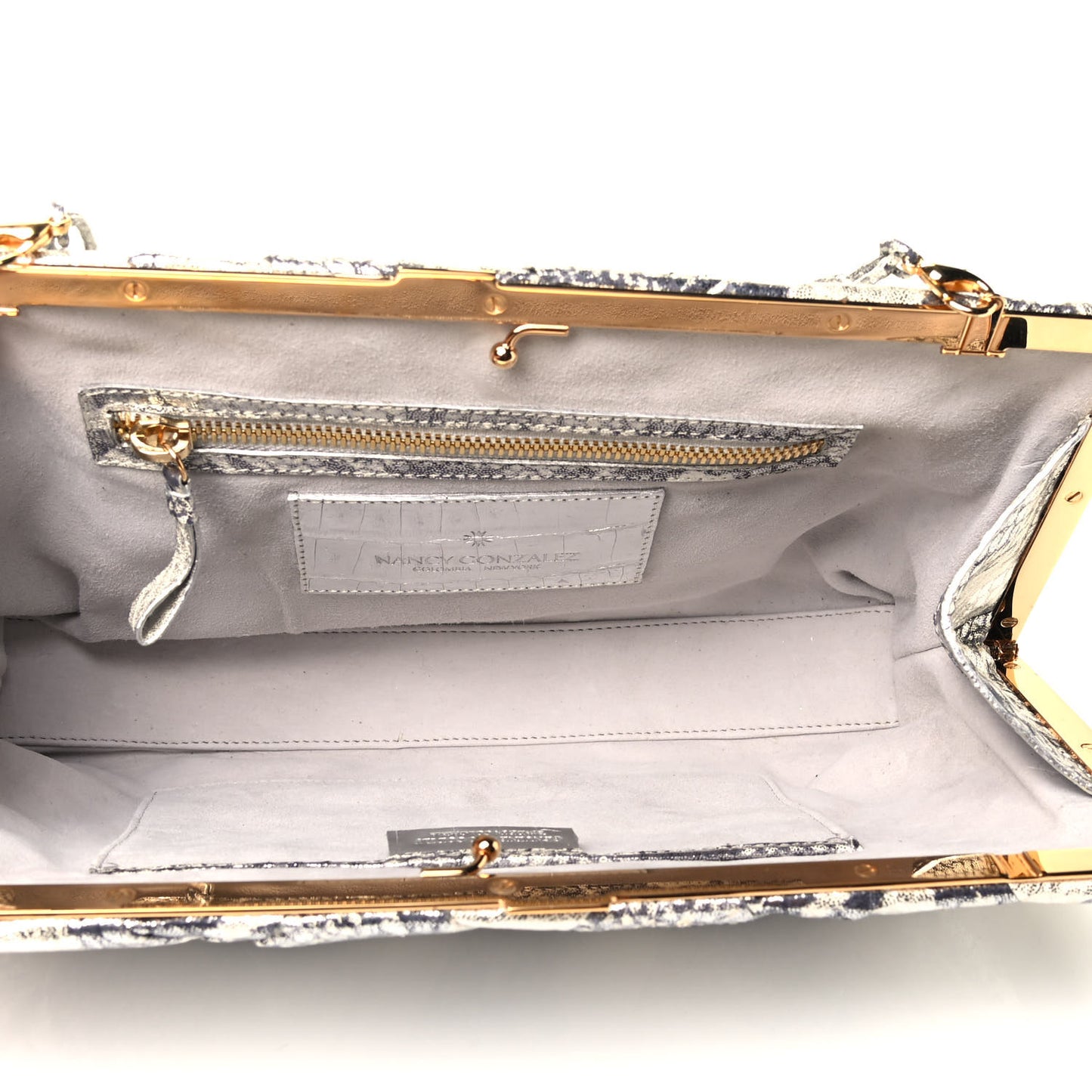 Snakeskin Woven Large Frame Chain Clutch Natural