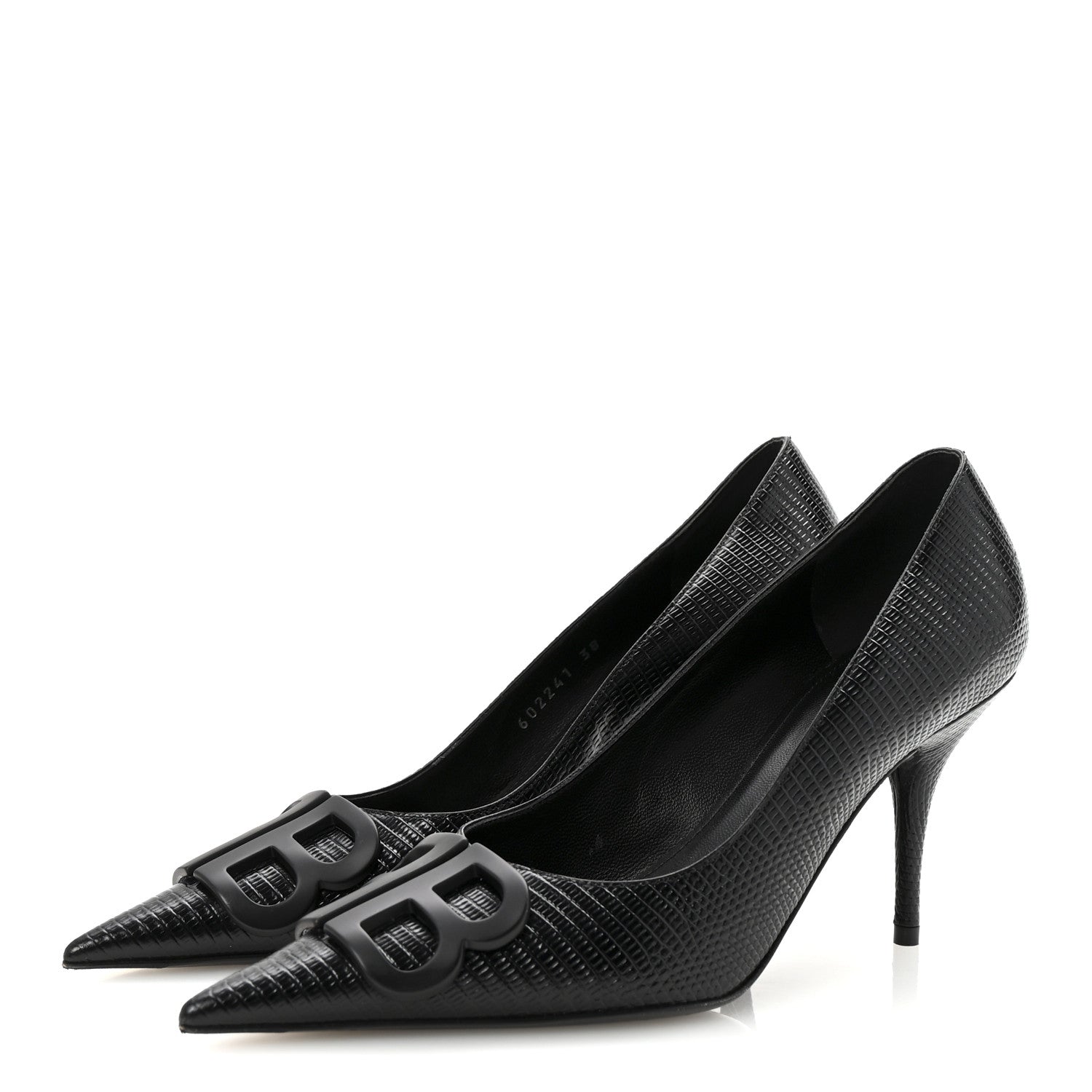 Balenciaga Calfskin Lizard Embossed BB Square Knife 80mm Pumps 38 Black 4 of 10