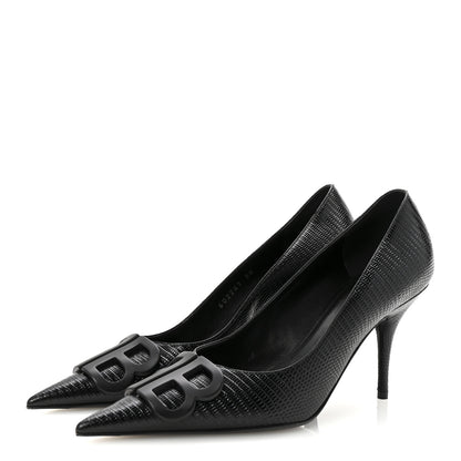 Balenciaga Calfskin Lizard Embossed BB Square Knife 80mm Pumps 38 Black 4 of 10