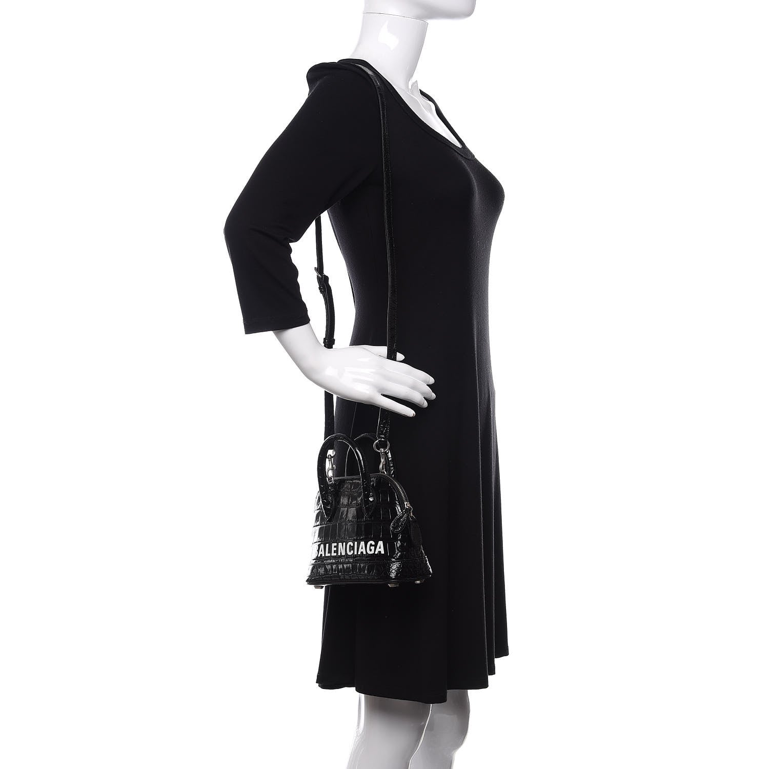 Balenciaga Shiny Calfskin Logo Crocodile Embossed XXS Ville Top Handle Bag Black White 2 of 11