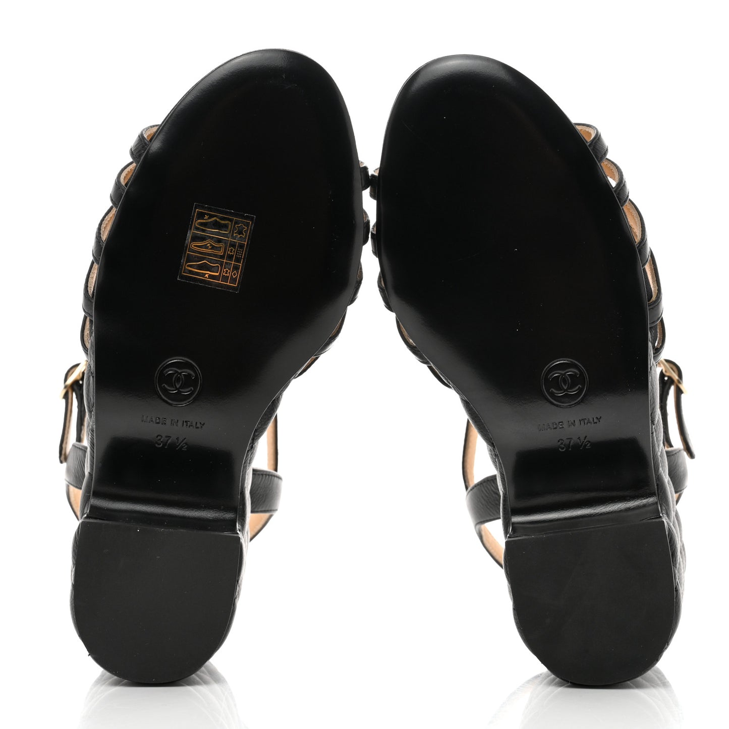 Grained Calfskin Quilted Wedge Sandals 37.5 Black