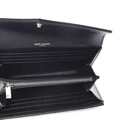 Saint Laurent Grain De Poudre Matelasse Chevron Monogram Flap Wallet Black 5 of 8